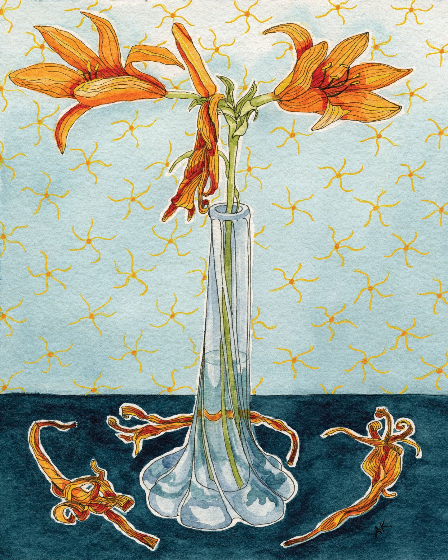 Orange Daylily in Vase - Art Print