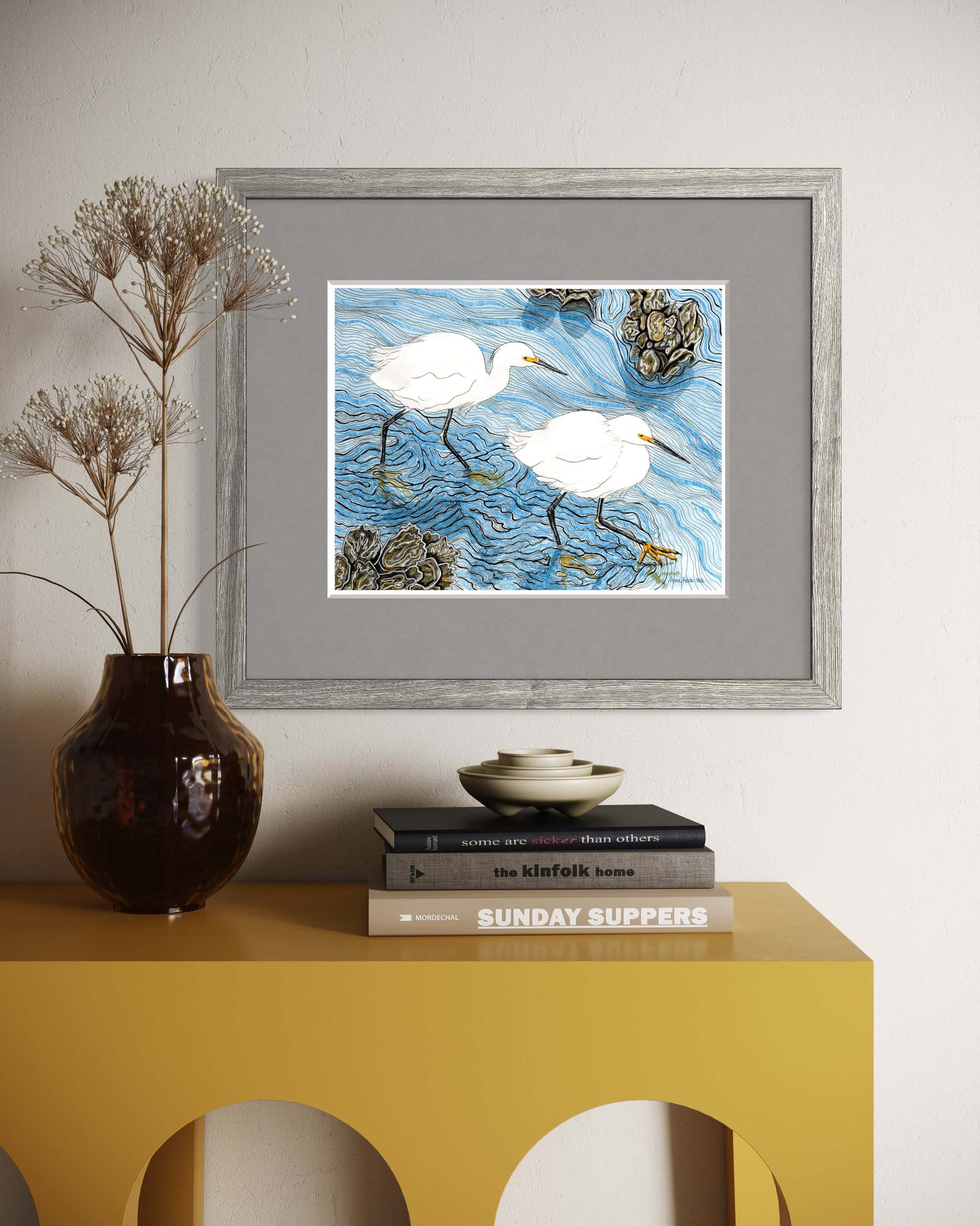 Snowy Egrets Walking Together - Art Print